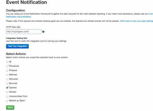 Event notification app settings