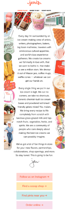 welcome email from Jeni's ice cream