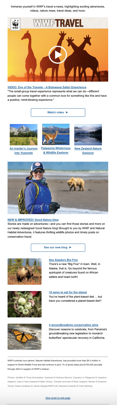 email newsletter from WWF Travel