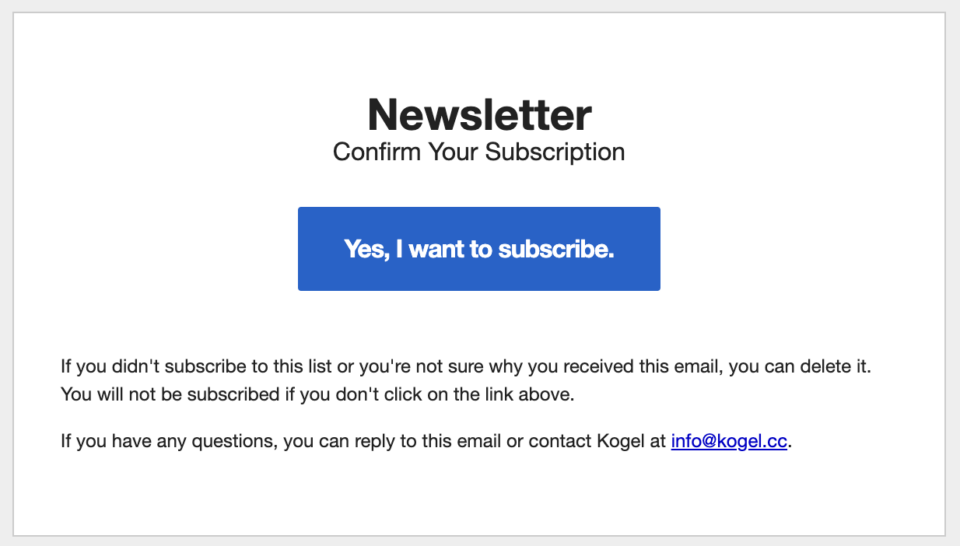 email confirmation for newsletter subscription