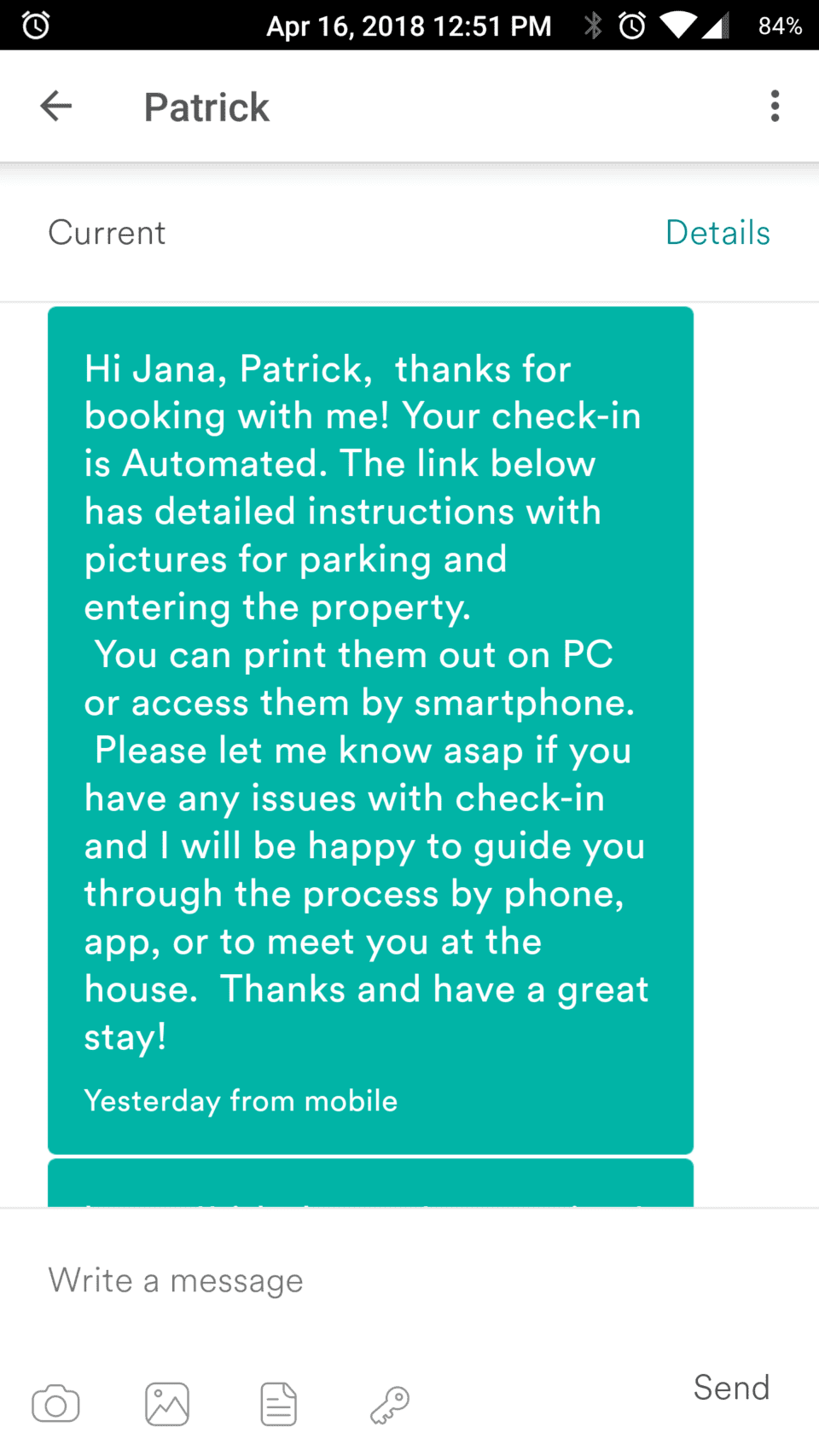 Airbnb SMS reservation confirmation text message