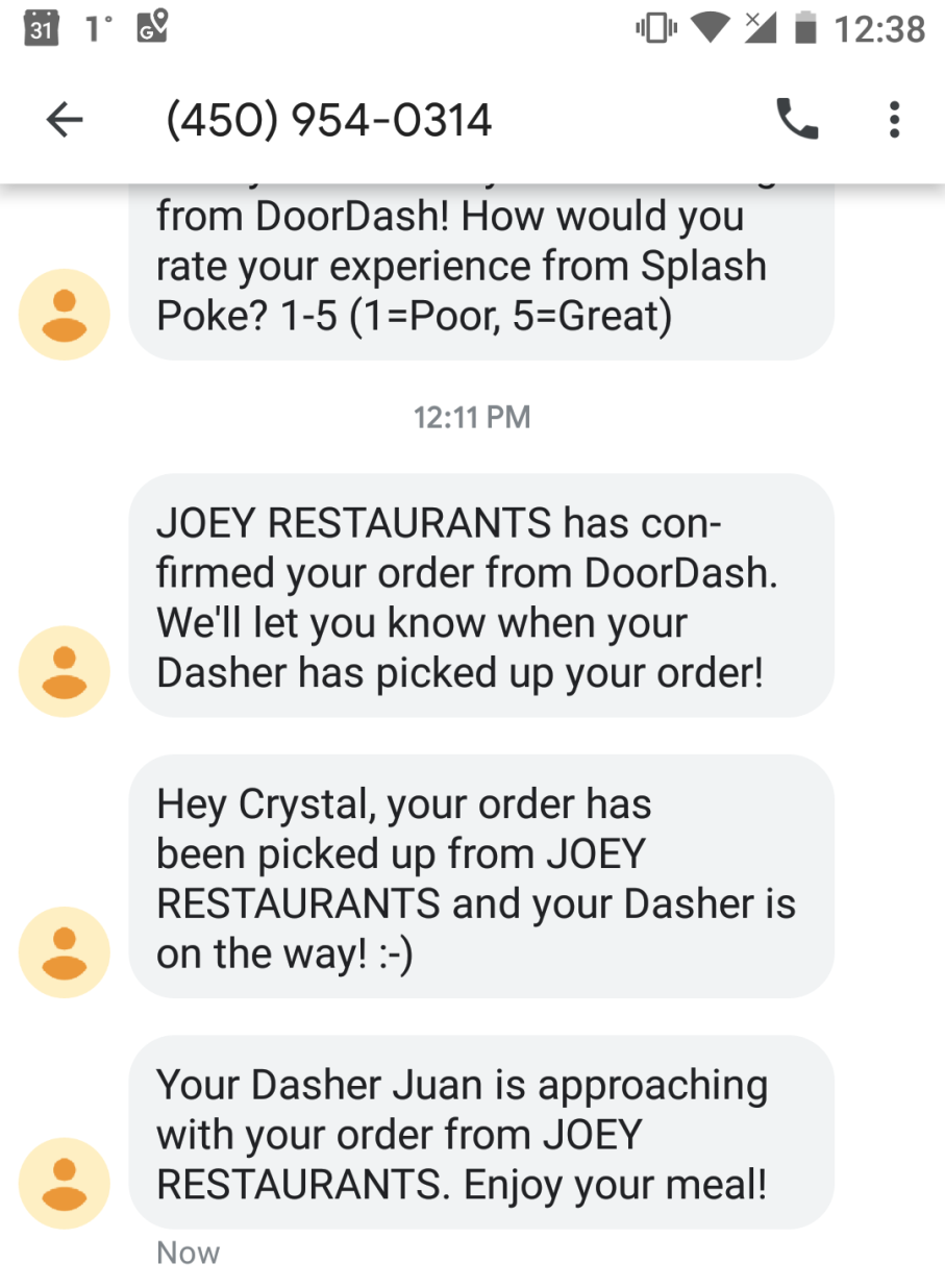 Doordash SMS notifications on Android phone