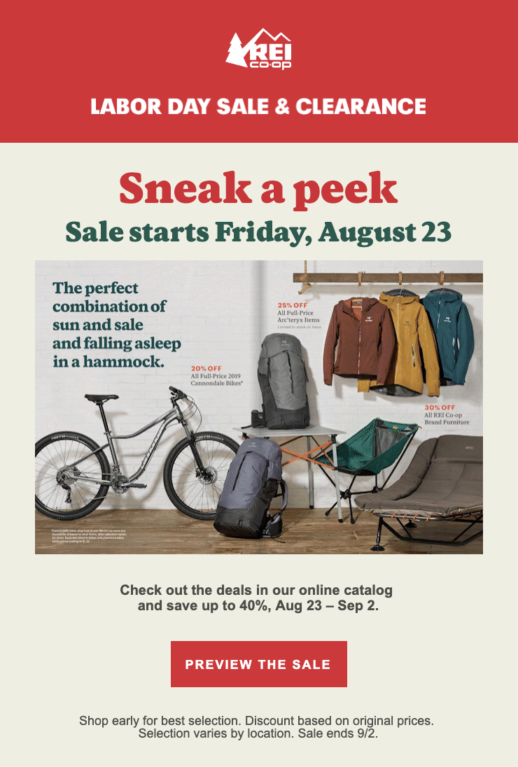 REI Labor Day email example