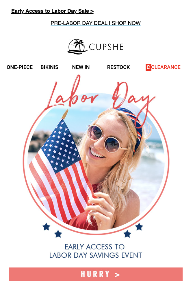 Cupshe Labor Day email example