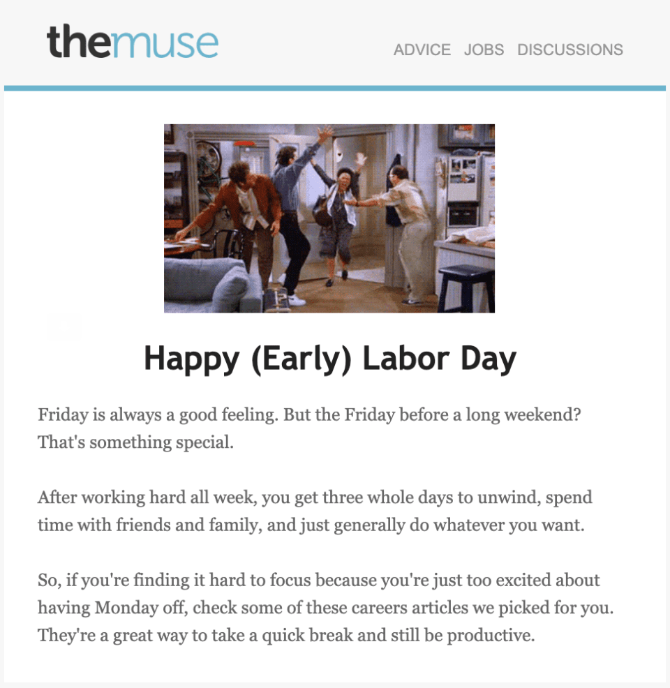 The Muse Labor Day email example