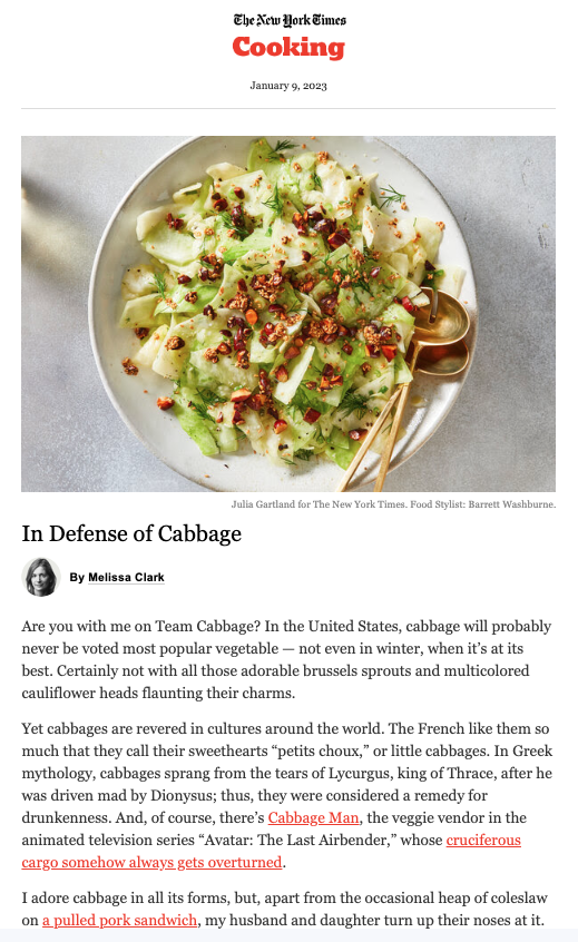 New York Times Cooking newsletter