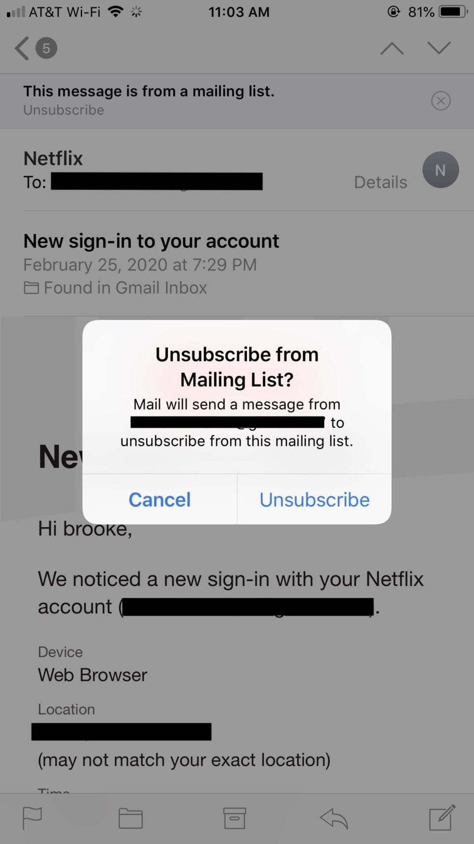 List unsubscribe in iOS Mail, unsubscribe confirmation