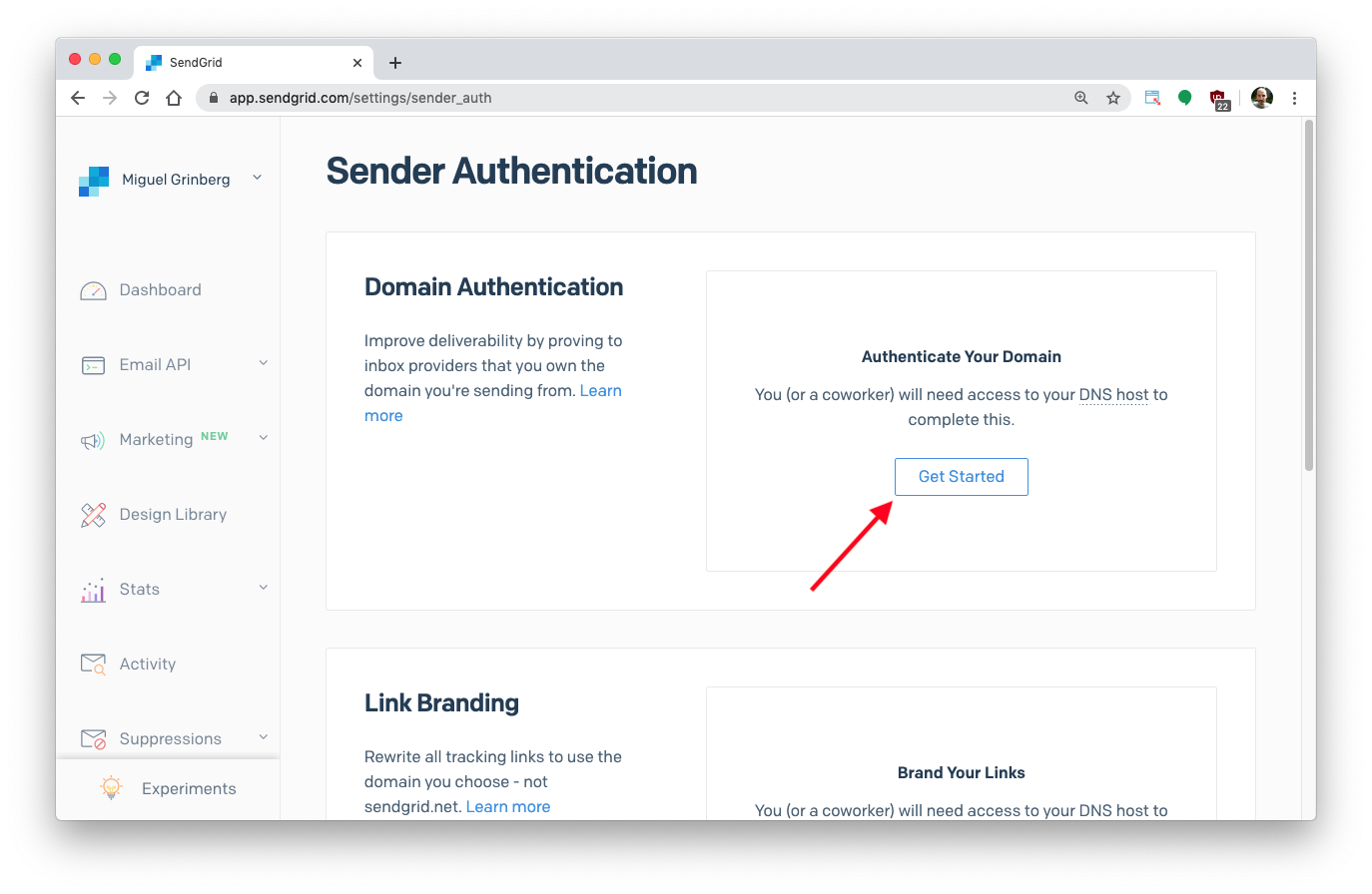 sender authentication page