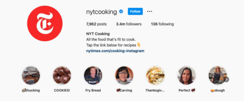 screenshot of NYT Cooking Instagram story highlights