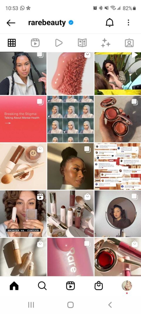 screenshot of Rare Beauty Instagram feed