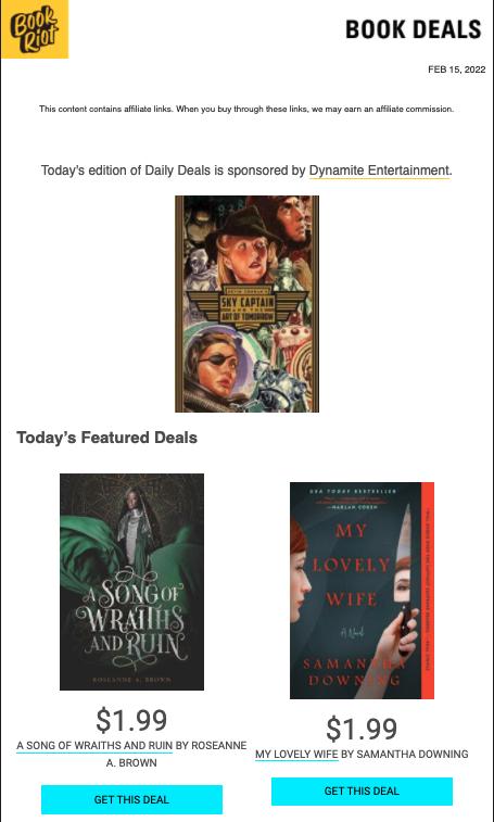 Book Riot Book Deals newsletter.