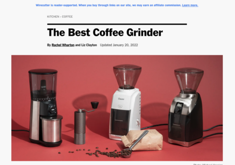 Wirecutter post on the best coffee grinder with an affiliate disclaimer