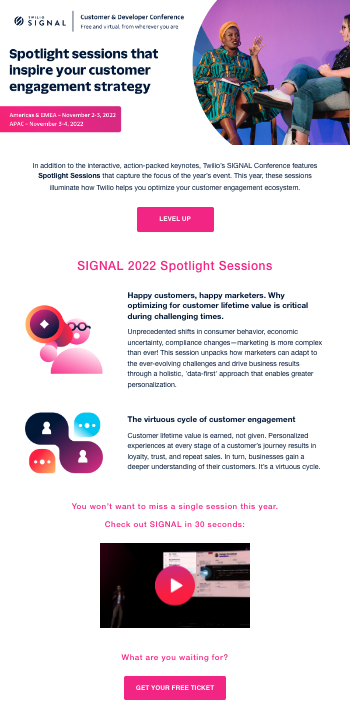 Twilio Signal email showcasing CTAs