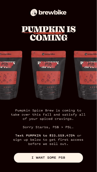 Brewbike email promoting new pumpkin spice brew