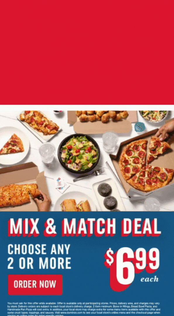 Domino's marketing email promoting mix and match deal