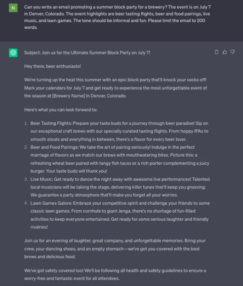 ChatGPT-generated email copy