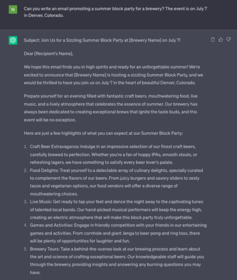 ChatGPT-generated email copy