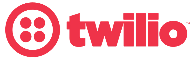 Red Twilio logo with a stylized circle containing four dots and the word twilio in bold.
