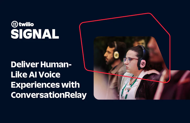 A woman wearing headphones at the Twilio SIGNAL conference.