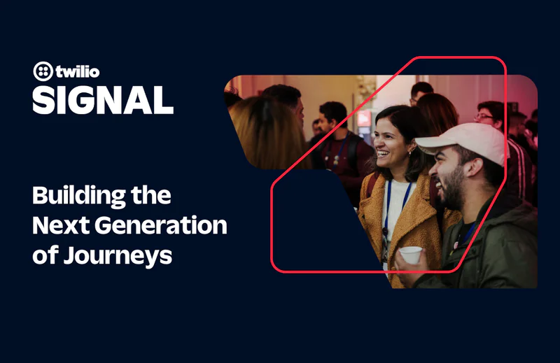 Attendees networking at Twilio SIGNAL conference with event tagline
