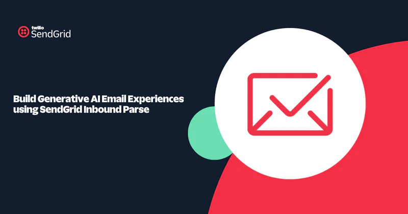 Twilio SendGrid banner showing envelope icon and text about generative AI email experiences.