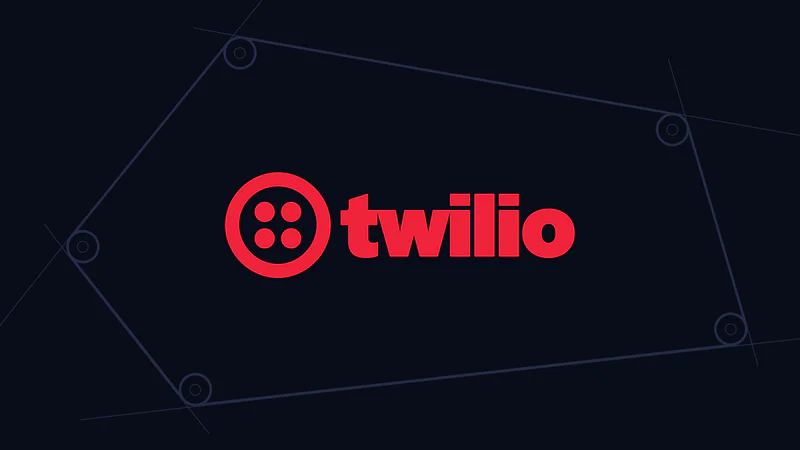 Red Twilio logo on a dark geometric background with lines and circles.